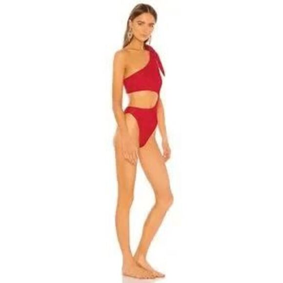 Skin by SAME / Revolve Cut Out One Piece Swimsuit in Ribbed Red NWT Sz s - Picture 4 of 4